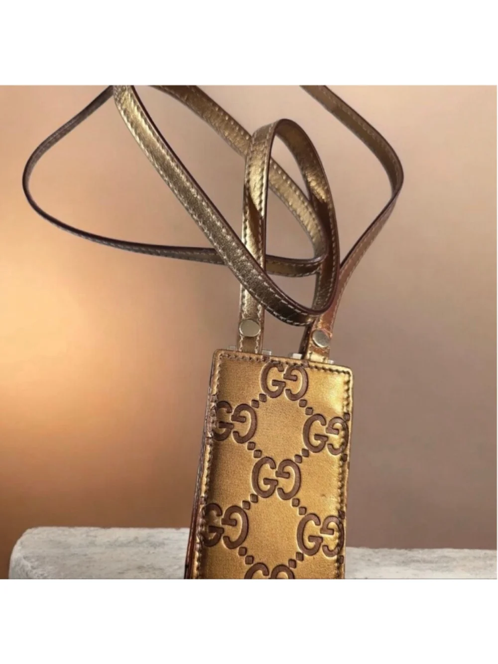 Gucci Guccissima Gold Leather Ipod Lanyard Or Belt Holder Good Condition